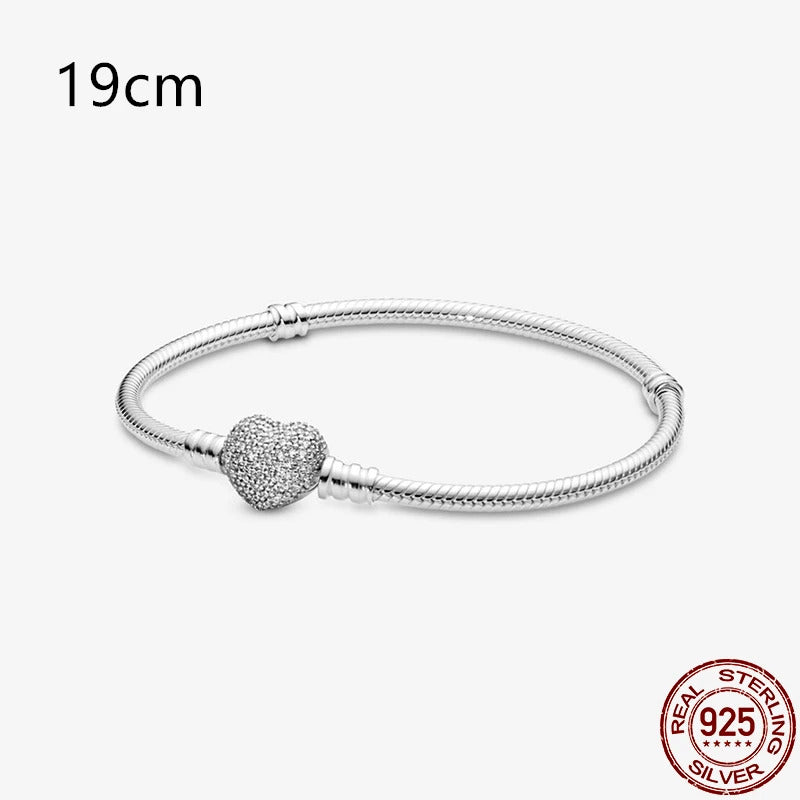 2024Hot Sale Heart Zircon Snake Chain Charm Beads Bracelet Women 925 Silver Original Pendant Bead DIY Jewelry Fine Festival Gift