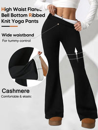 Soft and warm plush pants with high waisted and tight bell bottoms, suitable for cold winter, thick and warm pants