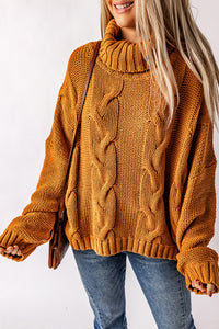 Yellow Cuddle Weather Cable Knit Handmade Turtleneck Sweater