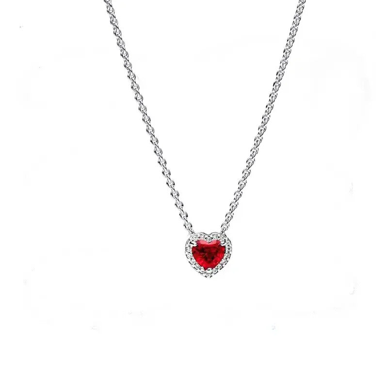 S925 Sterling Silver Valentine's Day Red Series Red Heart Charm Bow Ring Heart Necklace Fit Bracelet DIY for Women Jewelry Gift