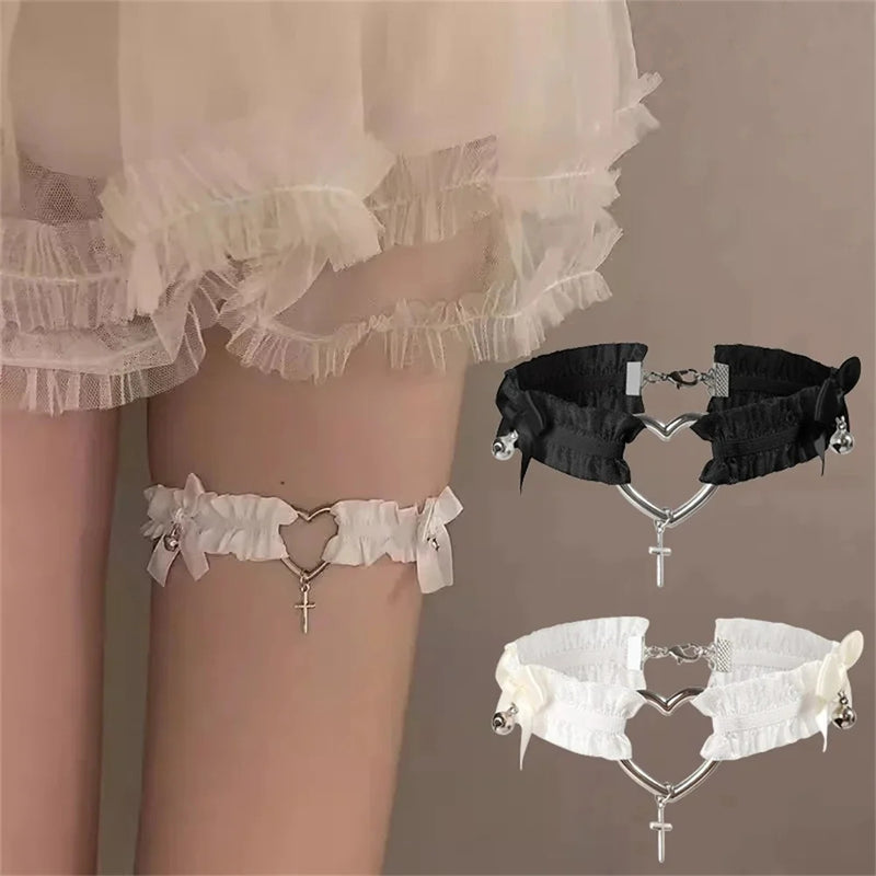 2024 New Women Elastic Pu Leather Garter Belts Heart Leg Neck Ring Punk Girls Adjustable Thigh Stokings Clip Harness Suspender