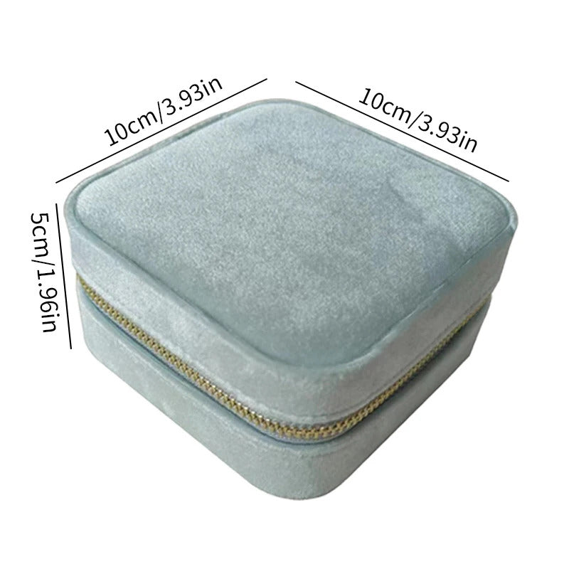 Velvet Jewelry Box For Women Geometric Sqaure Jewelry Storage Case Necklace Ring Earrings Travel Portable Zipper Boxes