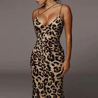 Hawthaw Women Party Club Evening Streetwear Leopard Bodycon Midi Dress 2024 Summer Clothes Wholesale Items For Business