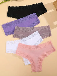 5Pcs/set Women Cotton Panties Floral Lace Intimate Underwear Trendy Patchwork Lace Briefs Female Soft Underpants Lingerie S-XL