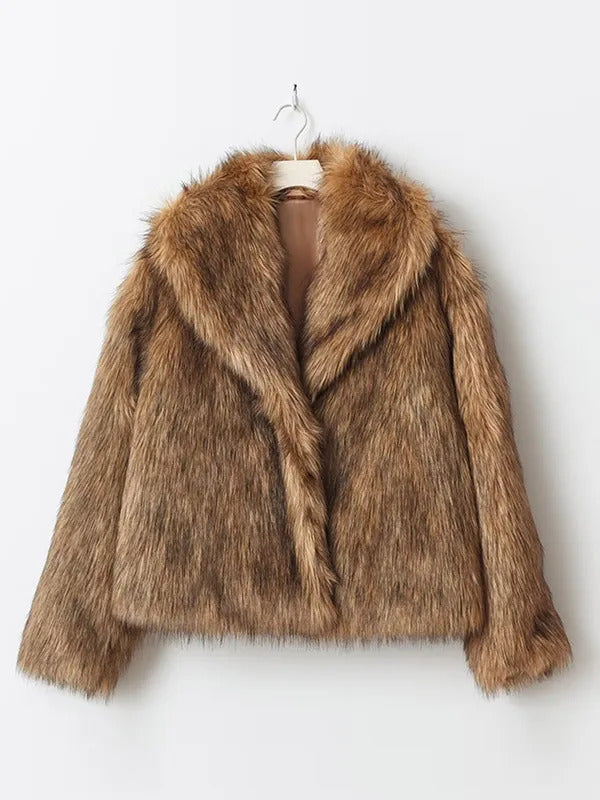 Elegant Solid Furry Plush Faux Fur Jackets For Women Casual Loose Thicken Warm Fluffy Coats 2024 Lady Commute High Streetwears