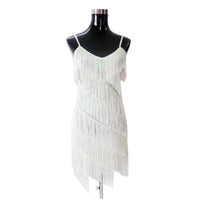 Women Sexy Tassel  Latin Dress Tiered Fringe Flapper Dress Evening Nightclub Dancing Fancy Costumes C-Neck Sequin Dress