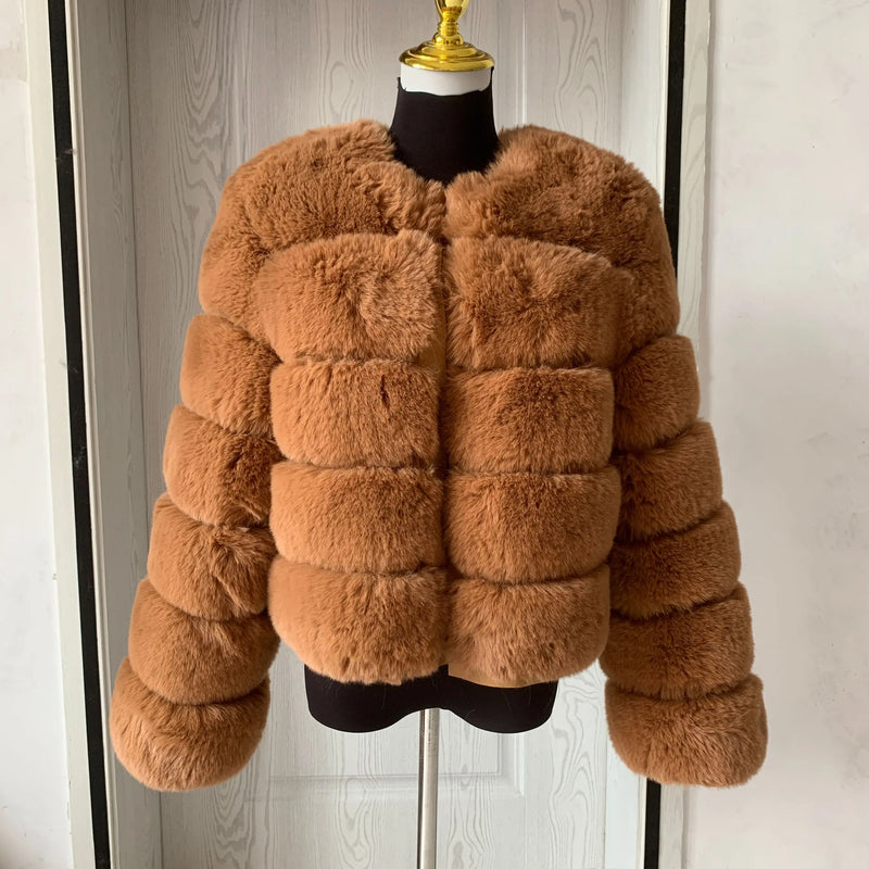 Women's Fashion faux fur coat super hot Autumn Winter women short Faux fox fur fluffy jacket high quality 7xl Ladies furry coats