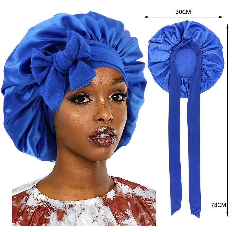 New Satin Sleeping Cap For Women Solid Wide Band Stretch Head Tie Silky Bonnet Edge Wrap Nightcap Hair Care Shower Head Cover