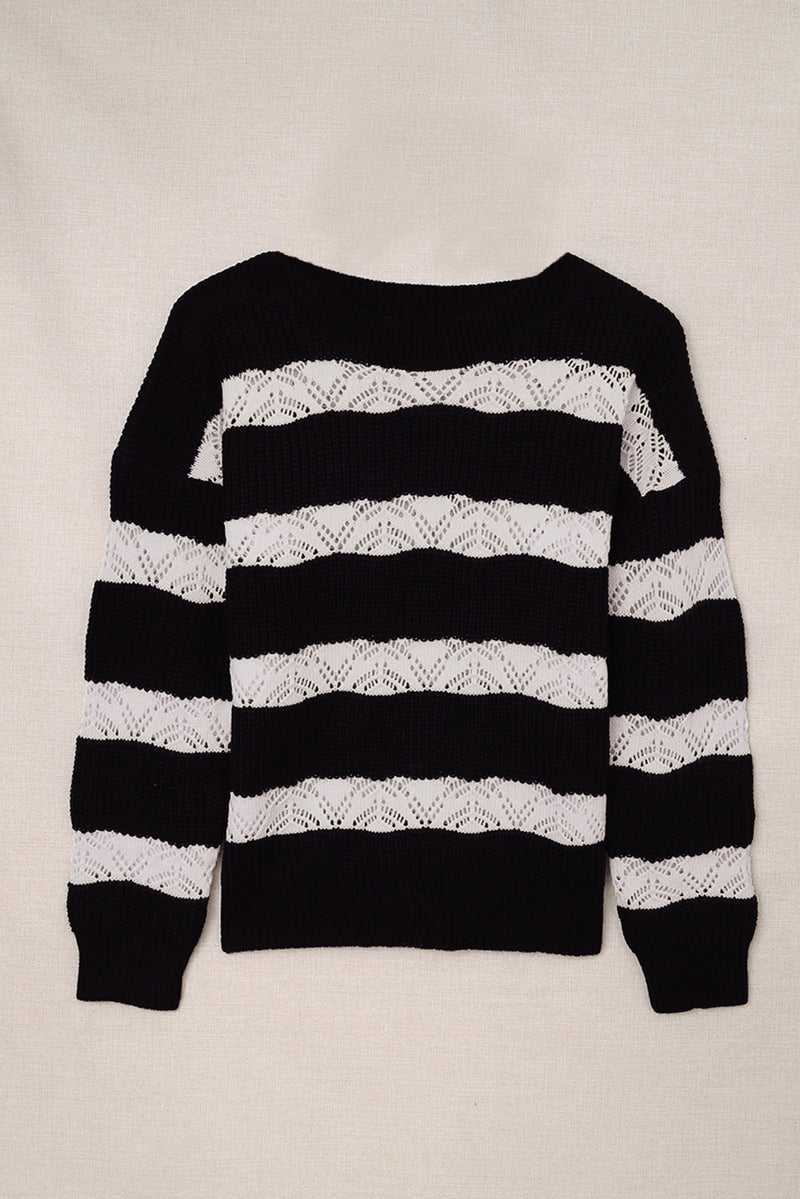 White Striped Colorblock Knit Sweater