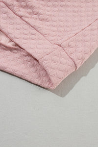 Light Pink Split Neck Quilted Long Sleeve Top