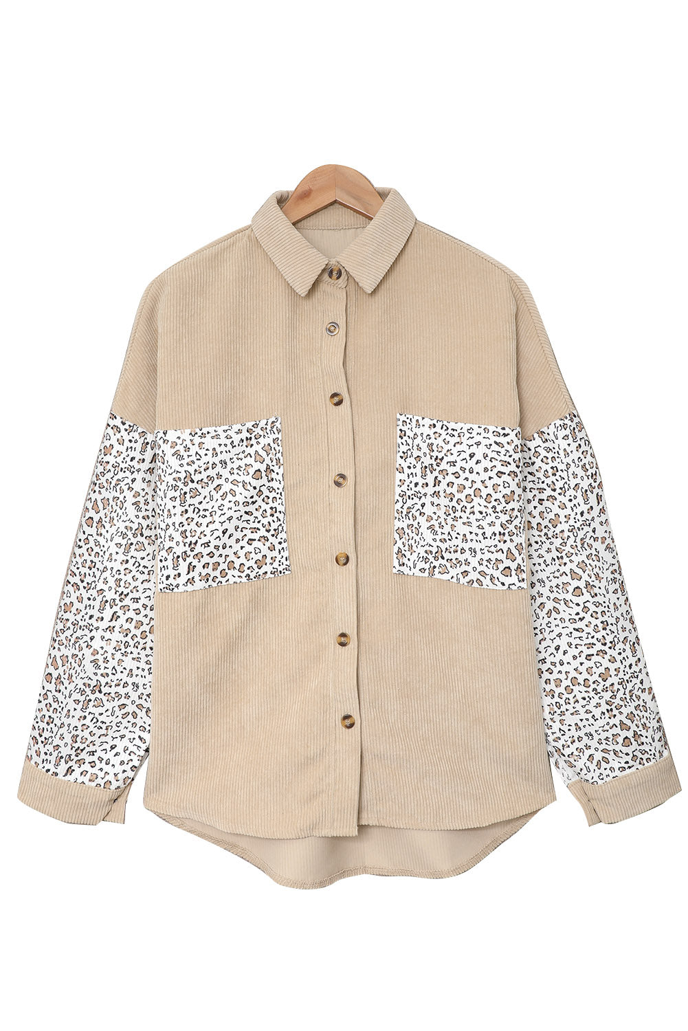 Leopard Patchwork Corduroy Buttoned Shirt Jacket