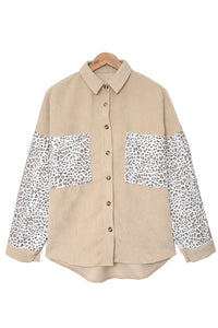 Leopard Patchwork Corduroy Buttoned Shirt Jacket