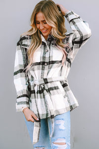 Black Plaid Button-Up Flap Pocket Shacket