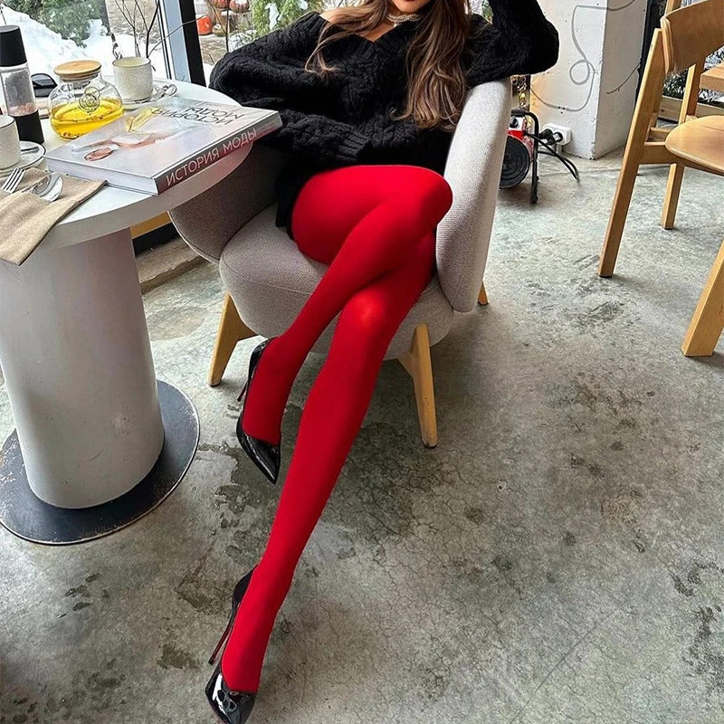 Trendix New Red Stockings Women Bodycon Super Elastic See Through Lace Pantyhose Autumn Sexy Slim Elegant Burgundy Tights Winter