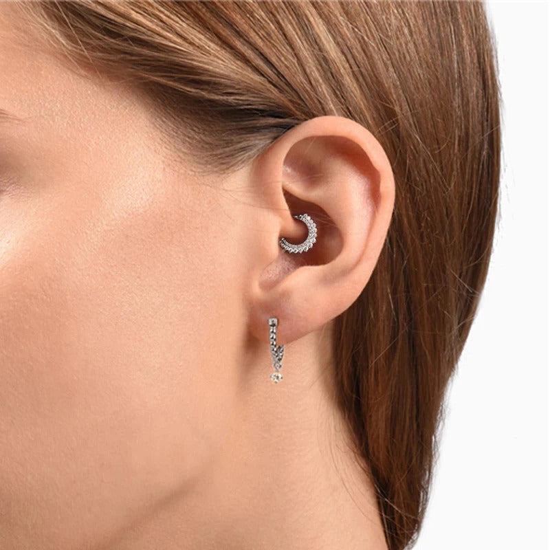 925 Sterling Silver 1pc Crystals Earrings Hoops For Women Round Nose Ring Puncture Cartilage Ear Nail circle Earring Jewelry