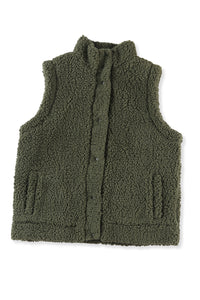 Black Snap Button Pocketed Sherpa Vest Jacket