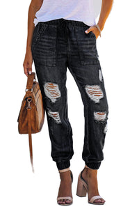 Black Pocketed Distressed Denim Jean