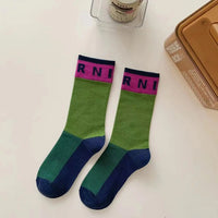 Contrast Color Socks Alphabet Print Sports Fashion Socks Pure Cotton Comfortable Soft Thin Breathable Casual