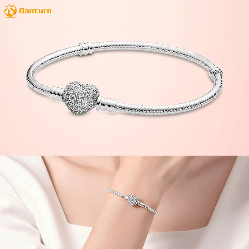 Danturn 925 Sterling Silver Bracelets Gold Heart, Butterfly Crown Women Bangles Luxury Jewelry Anniversary GIft DIY Fashions