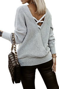 Brown Cross Back Hollow-out Sweater