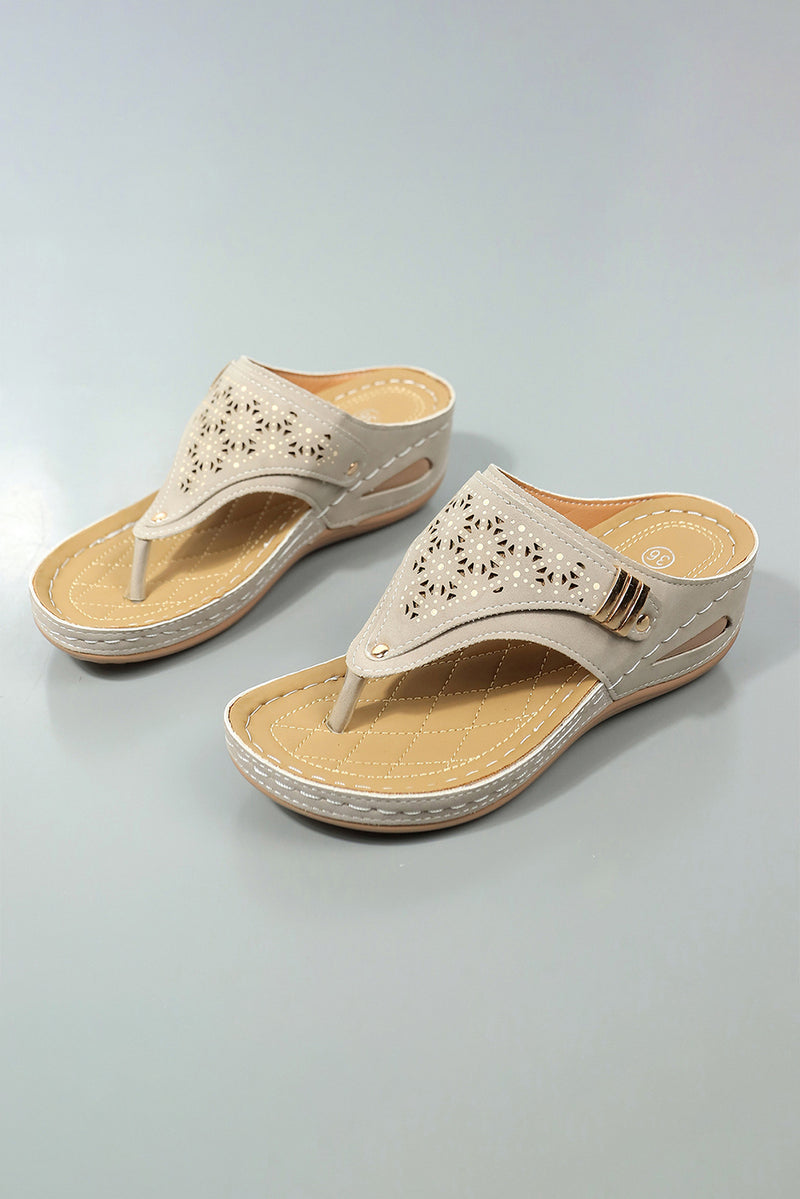 Beige Hollow Out Clip Toe Wedge Slippers