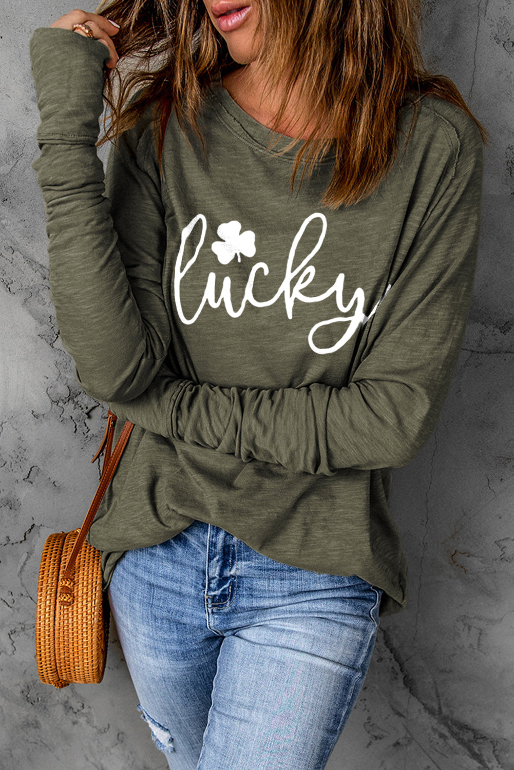 Green Lucky Clover Graphic Print Long Sleeve Tunic Top