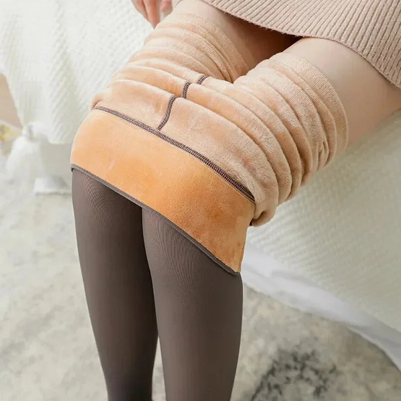 Thicken Polar Stockings Winter Warm Leggings Women'S Fleece Lined Tights Skin Effect Pantyhose Fake Translucent Wool Sock Pants