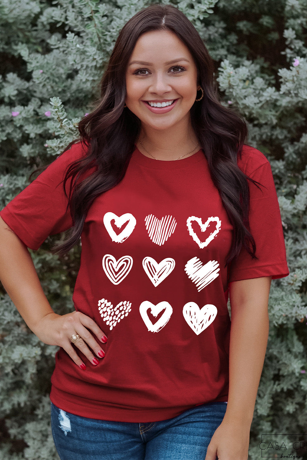 Red Valentines Heart Pattern Graphic Tee