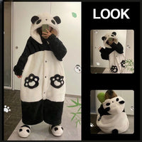 Women Cute Robe Plush Thick Sleepwear Thickened Warm Flannel Cartoon Sleeping Bag Animal One-Piece Pajamas Men Women Homewear