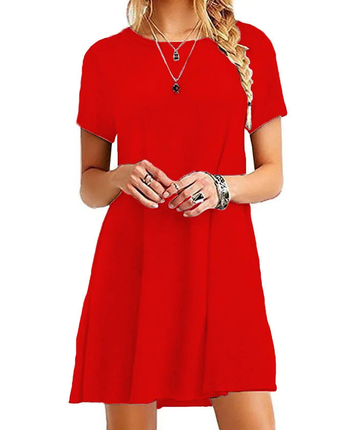 Women Casual Short Sleeve T Shirt Dress Vintage O Neck Print Loose Mini Dress Elegant Simple Mini Dress Streetwear Sundress