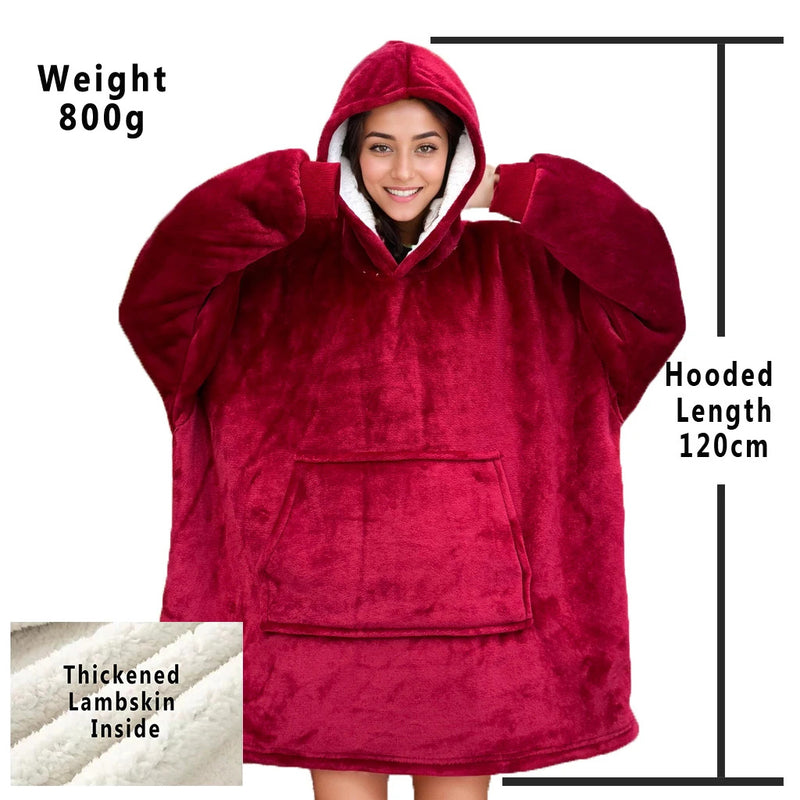 Winter Hoodies Sweatshirt Women Men Pullover Fleece Giant TV Oversized Blanket with Long Flannel Sleeves