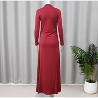 Lady Elegant Burgundy Mock Turtleneck Solid Maxi Dresses Fashion Long Sleeve Slim Hem Party Midi Robe Autumn Evening Dress Women