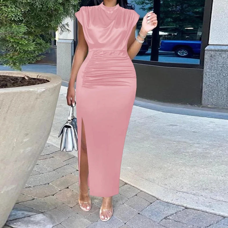 Long Dress Women Party Pleated Bandage Elegant Evening High Waist Summer Dresses Prom Formal Green Bodycon Maxi Work Vestidos