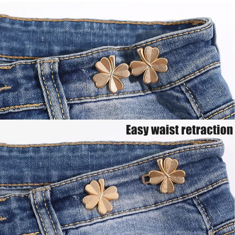 Cute Four-leaf Clover Waist Buckle Removable Nail-free Metal Jeans Pants Clips Buttons Pins DIY Waist Tightener Clothing Buckles