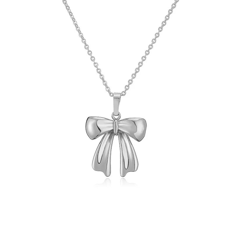 HECHENG, High Quality INS Style Gold Plated Bow Pendant Necklaces for Women Pearl Pendant Jewelry