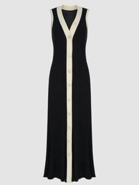 Tossy Knit Cardigan Maxi Dress Women's Summer V-Neck Contrast Sleeveless Ribbed Fashion Elegant Dress Female Knitwear Long Dress