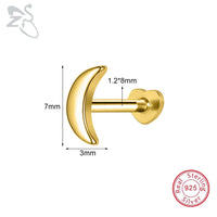 ZS 1PC 925 Sterling Silver Lip Ring Gold Color Labret Lip Stud Snake Cross Star Lip Piercing for Women Men 16G Cartilage Earring