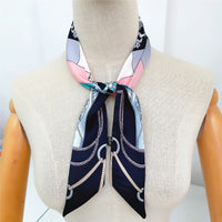 Korean Spring New Chain Buckle Decoration Ribbon Small Scarf Women Twill Tied Bag Handle Ribbon Hair Band Souvenir Small Scarf