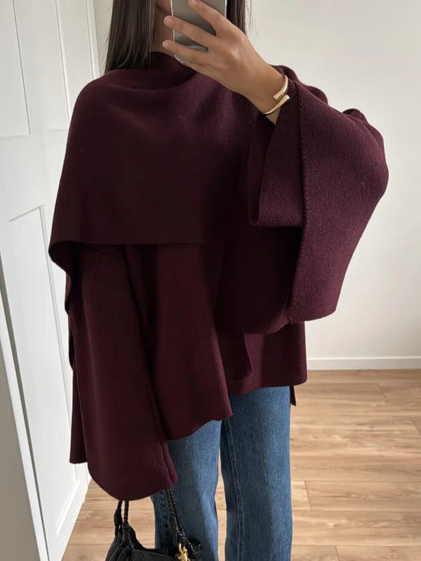 2024 Burgundy Women's Chic Scarf Collar Jackets Autumn Fashion Long Sleeved Casual Loose Coat New Ladies Elegant Street Outwear