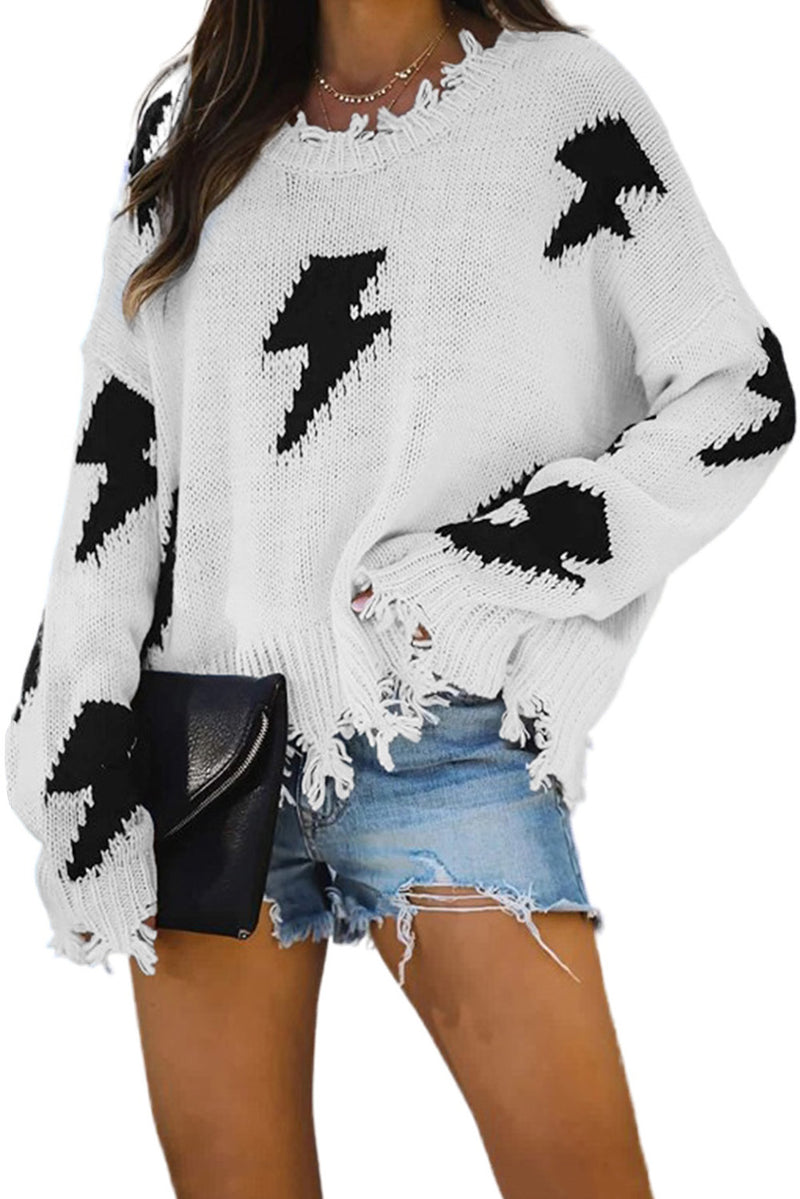 Blacki Distressed Knit Bolt Sweater