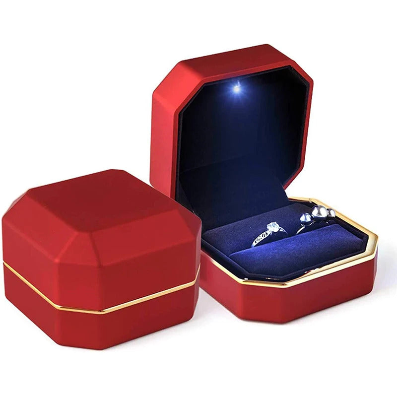 1 Pcs LED Jewelry Ring Box Luxury Velvet Rubber Necklace Pendant Gifts Display With Light For Proposal Engagement Wedding Case