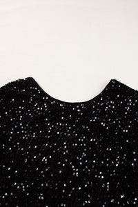 Chicory Coffee Sequin Long Sleeve Cutout Back Top