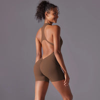 Sexy Hollow Backless Scrunch Butt Sport Jumpsuit Short Woman One Piece Gym Outfit Sleeveless Zipper Fitness Overalls Yoga Romper