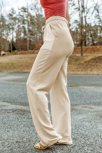 Apricot Drawstring Waist Pocketed Knit Pants