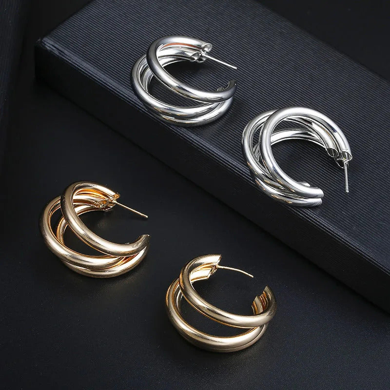 Stainless Steel Smooth Metal Chunky Hoop Earrings for Women Fashion Round Circle Hoops Statement Earrings 2024 Trendy Jewelry