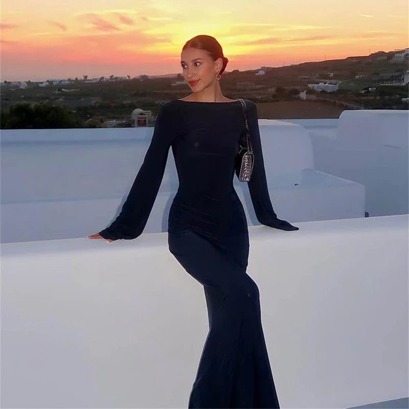 Chic Women Sexy Backless Long Dress Club Party Night Bohemian Beach Holiday Bikini Cover-Ups Dress Sun Protection Bodycon