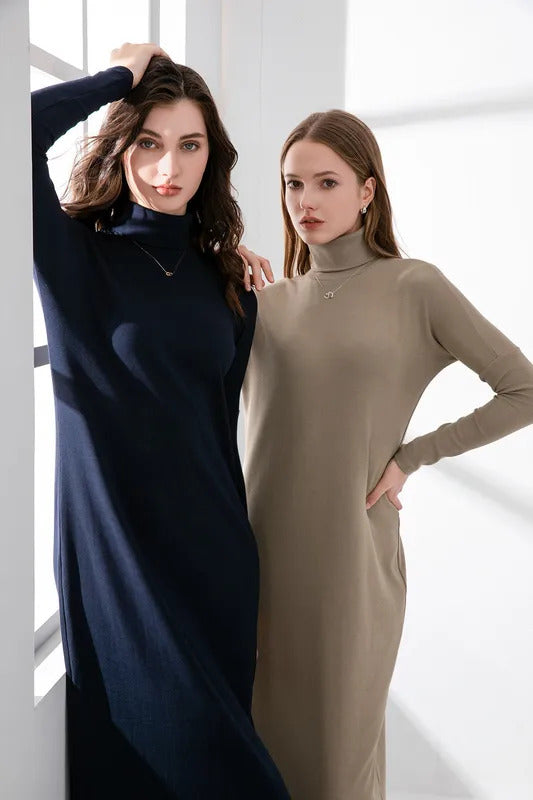 AS 2024 winter turteneck thicken ribbing dress soft and comfortable basic turn-down collar maxi dress ( Ship out in 1 day)