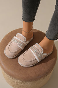 Gray Suede Wavy Striped Plush Lined Slippers