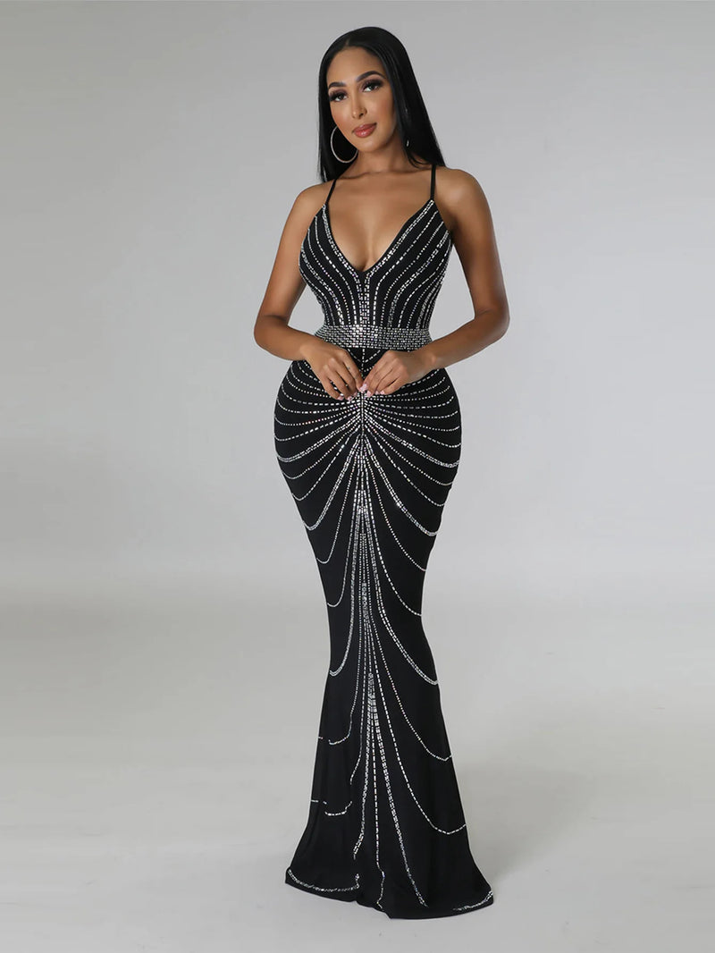 Women's Evening Dress Long Dress Sequin Hot Diamond Party Strap Leaky Back Mermaid Formal Dinner Elegant And Luxurious Dress