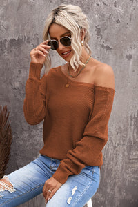 Brown Cross Back Hollow-out Sweater